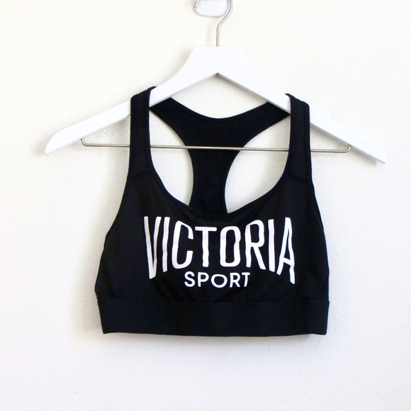 NEW! Victoria Sport Spellout Graphic The Player Sports BRA Black White SZ M - Picture 8 of 12